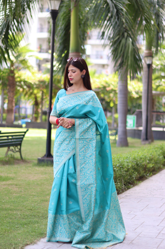 Handloom raw silk saree - SKY BLUE