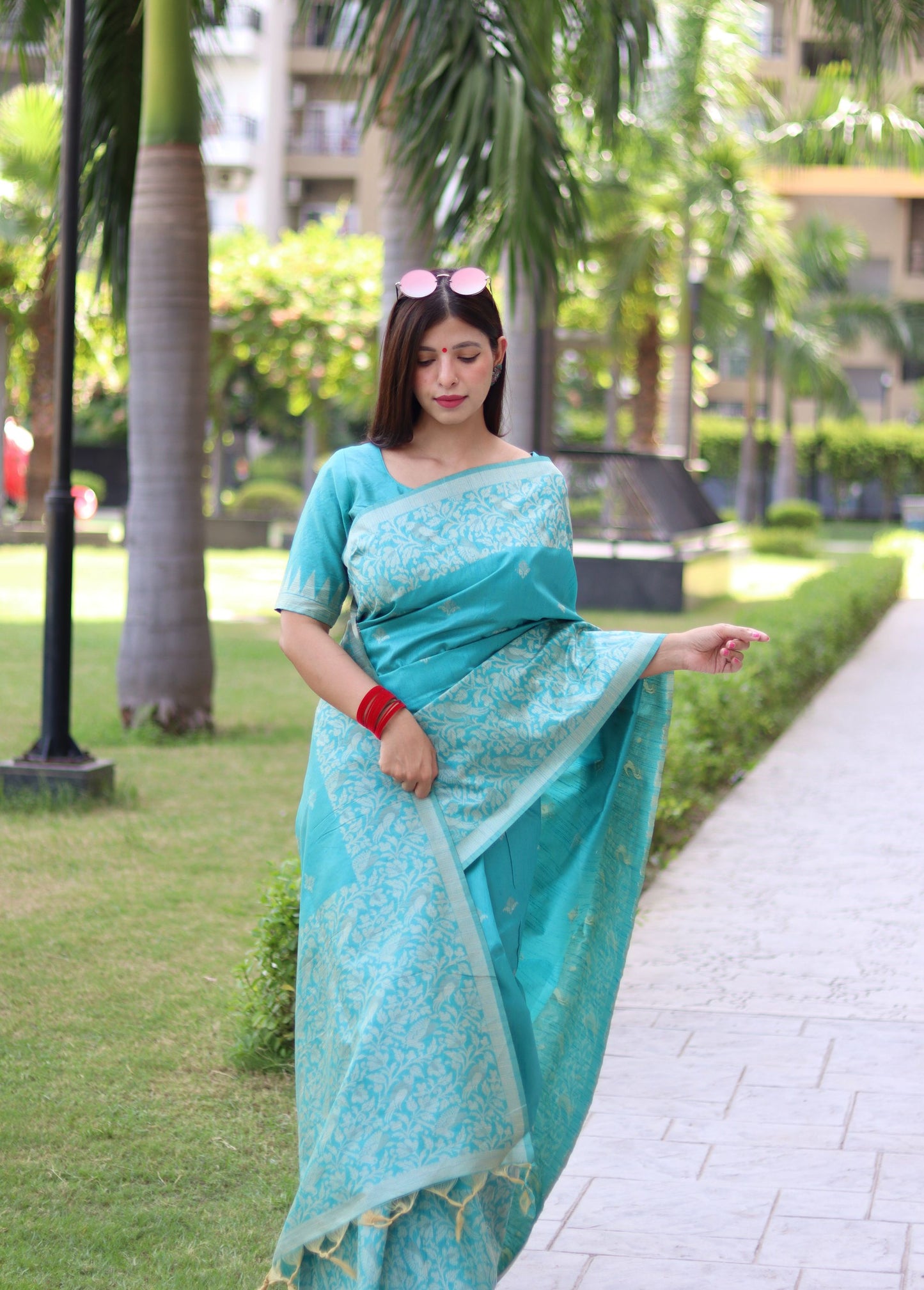 Handloom raw silk saree - SKY BLUE