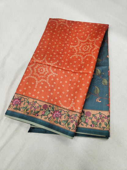 ORANGE - Tussar Silk Kalamkari Saree