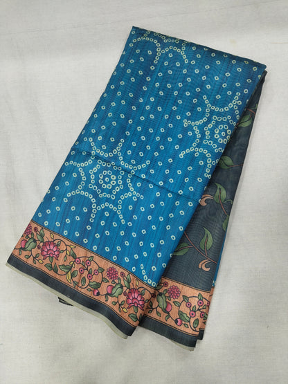 Soft Tussar Silk Saree with Bandhani print - BLUE