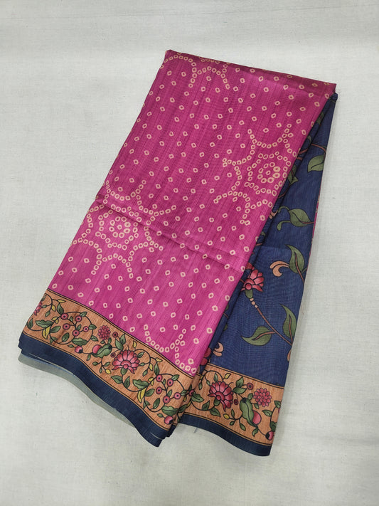 WINE - Tussar Silk Kalamkari Saree