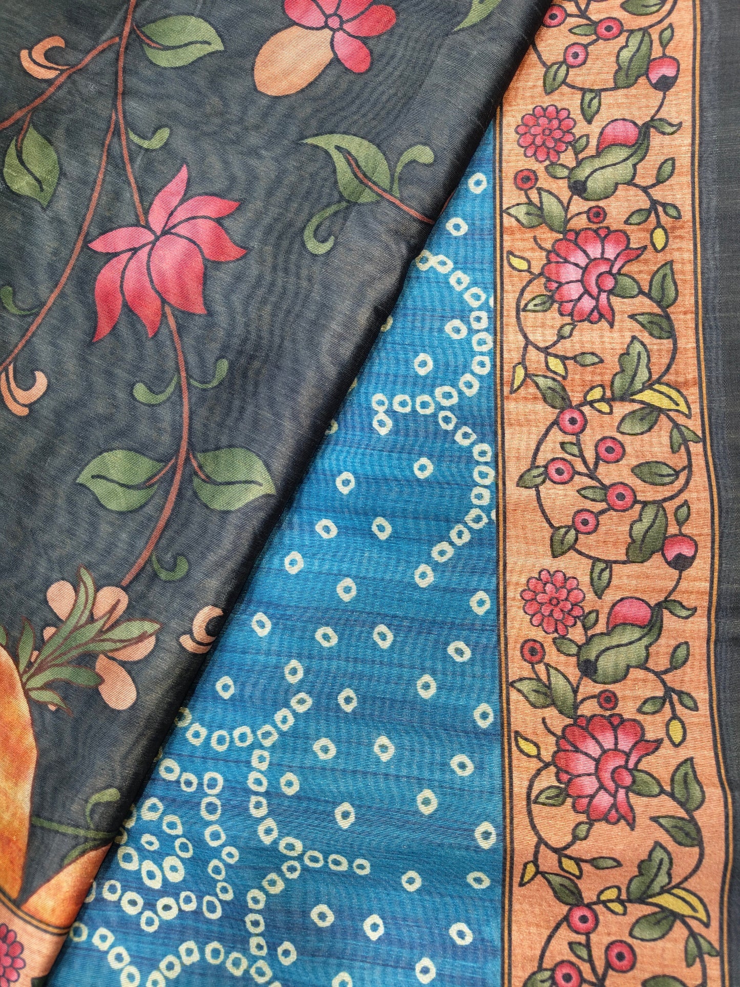 Soft Tussar Silk Saree with Bandhani print - BLUE