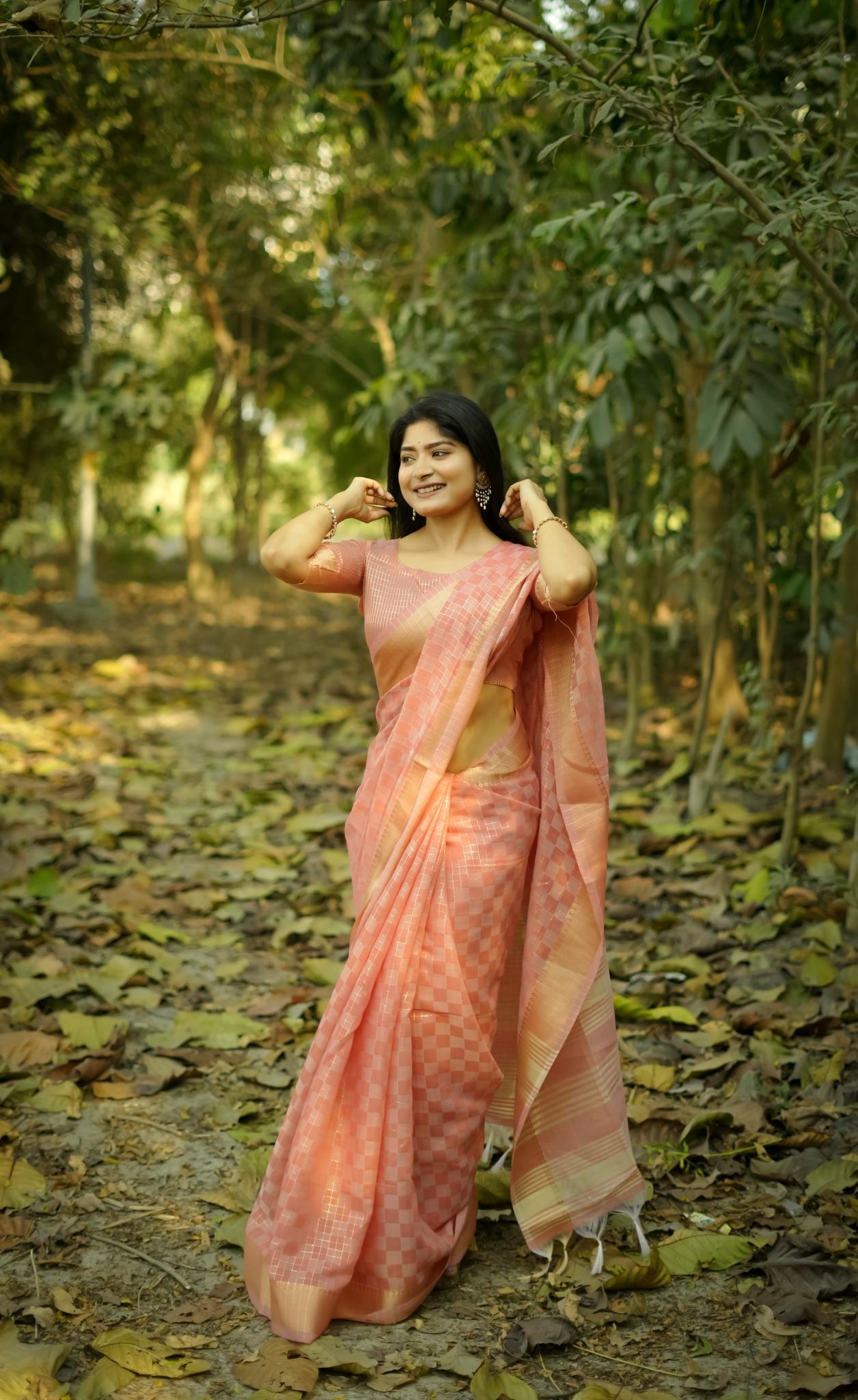 Tissue Zari Checks Soft Silk Saree - GAJRI