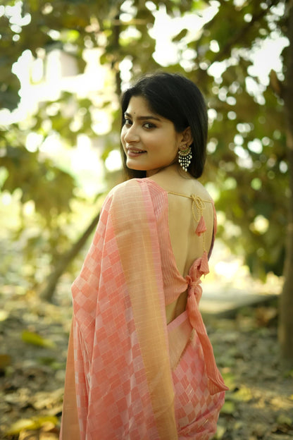 Tissue Zari Checks Soft Silk Saree - GAJRI