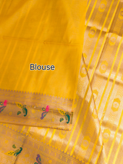Banarsi Paithani Copper Zari Silk Saree- Yellow