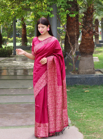 Handloom raw silk saree - PINK