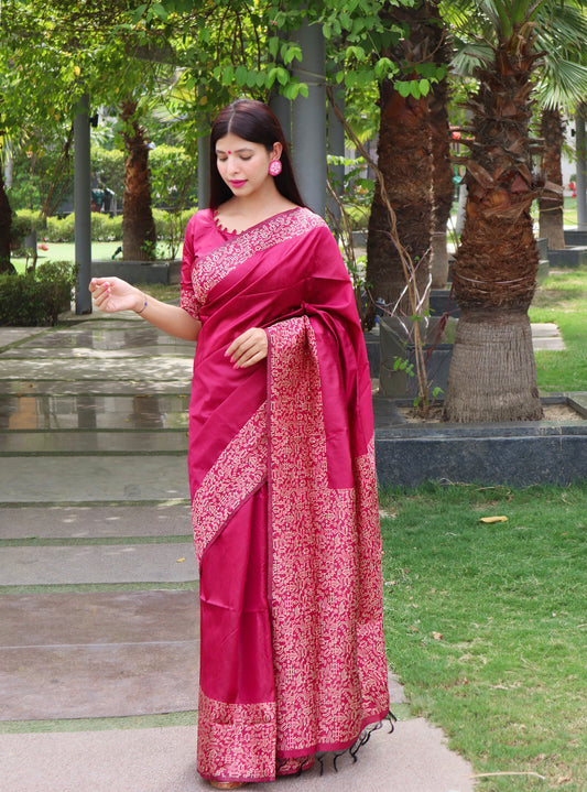 Handloom raw silk saree - PINK