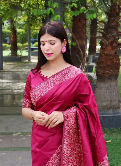 Handloom raw silk saree - PINK