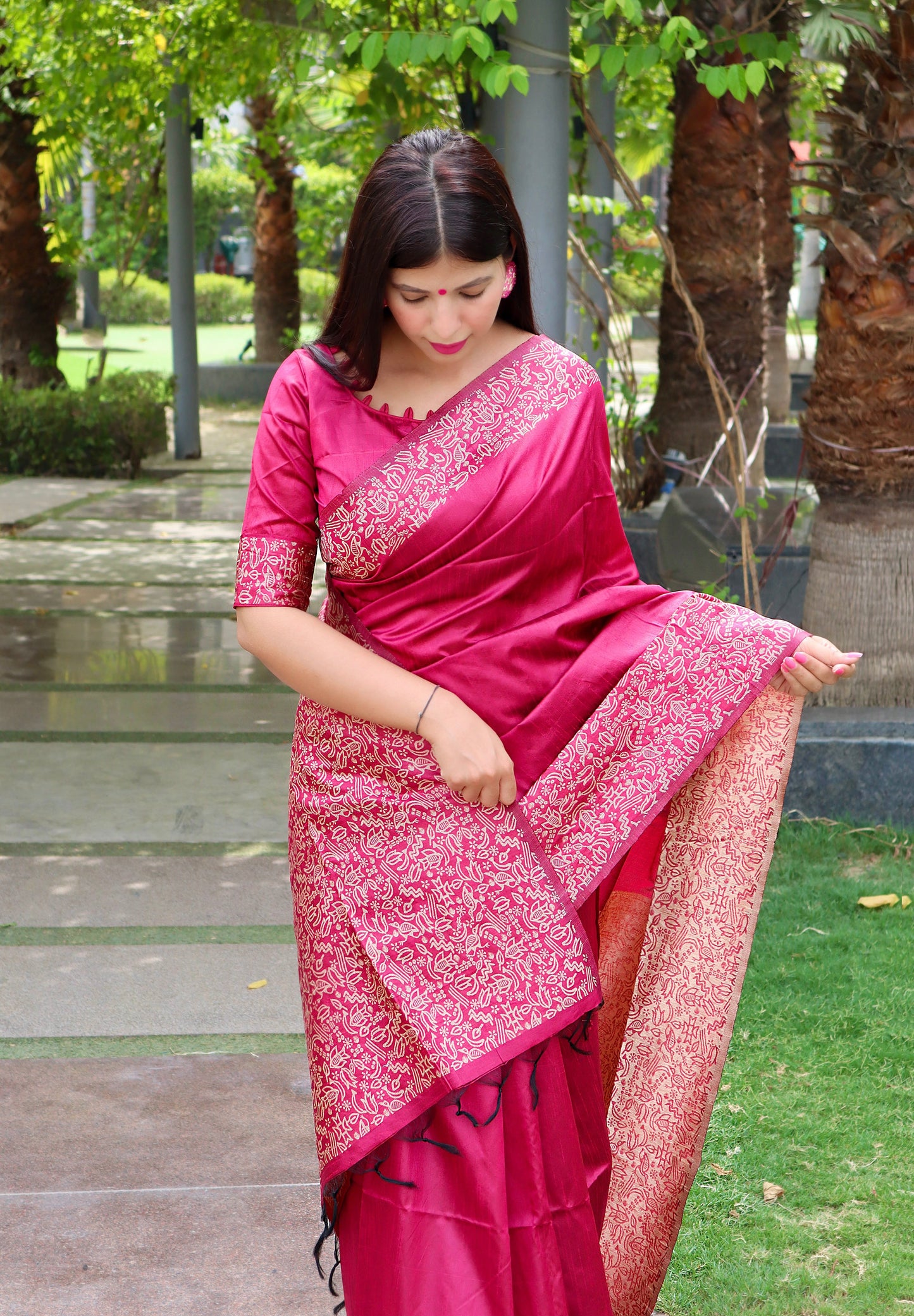 Handloom raw silk saree - PINK