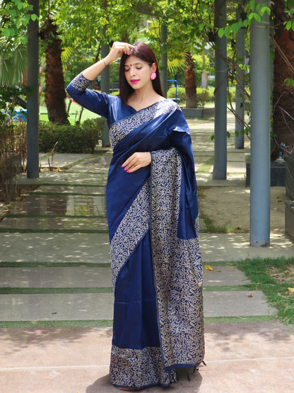 Handloom raw silk saree - BLUE