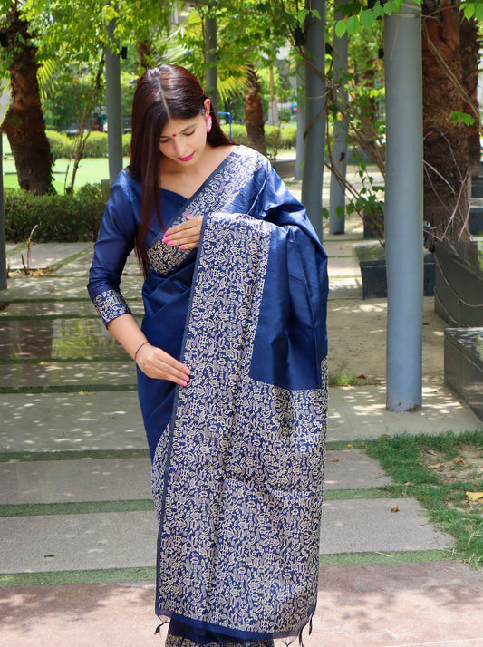 Handloom raw silk saree - BLUE