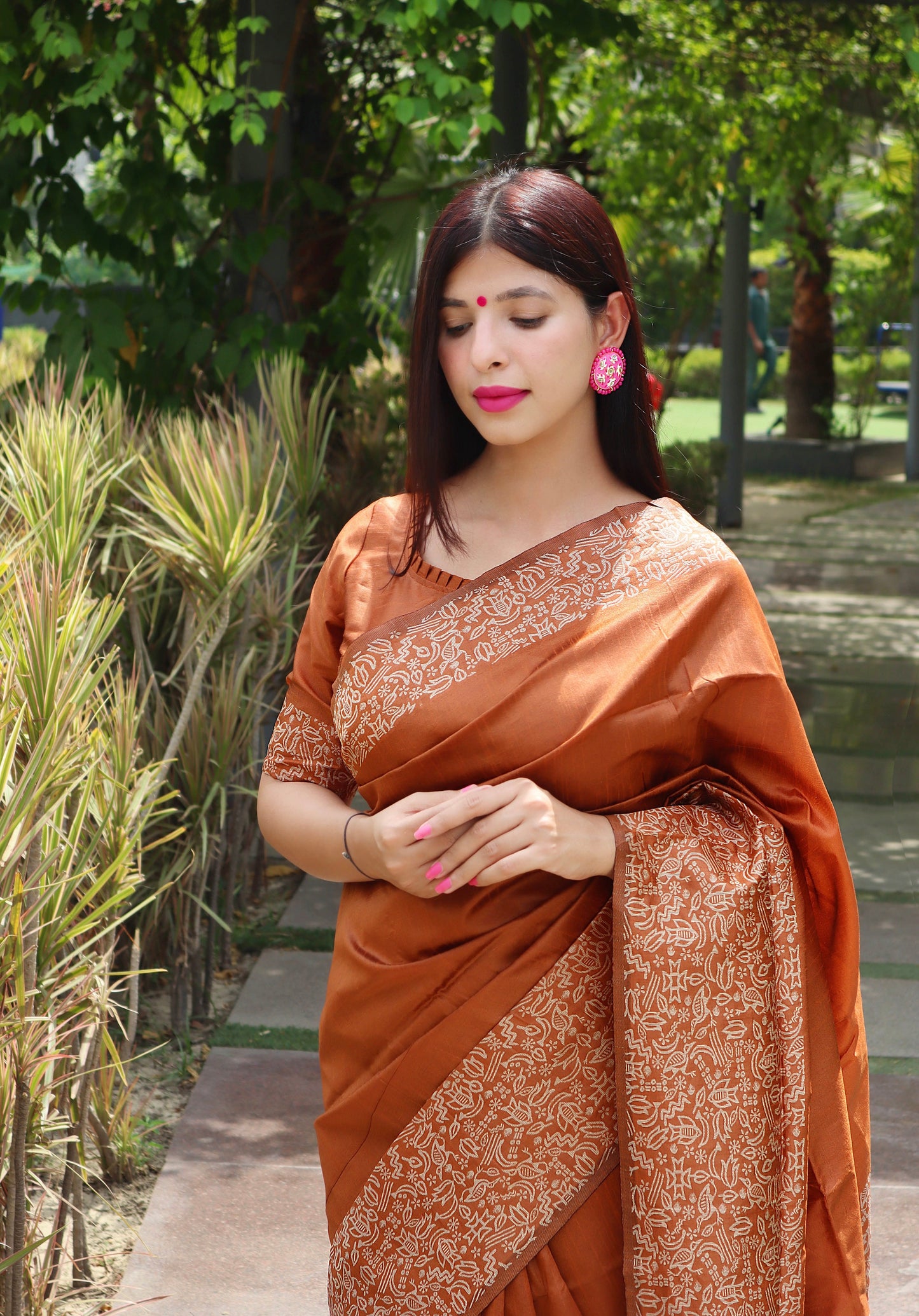 Handloom raw silk saree - ORANGE