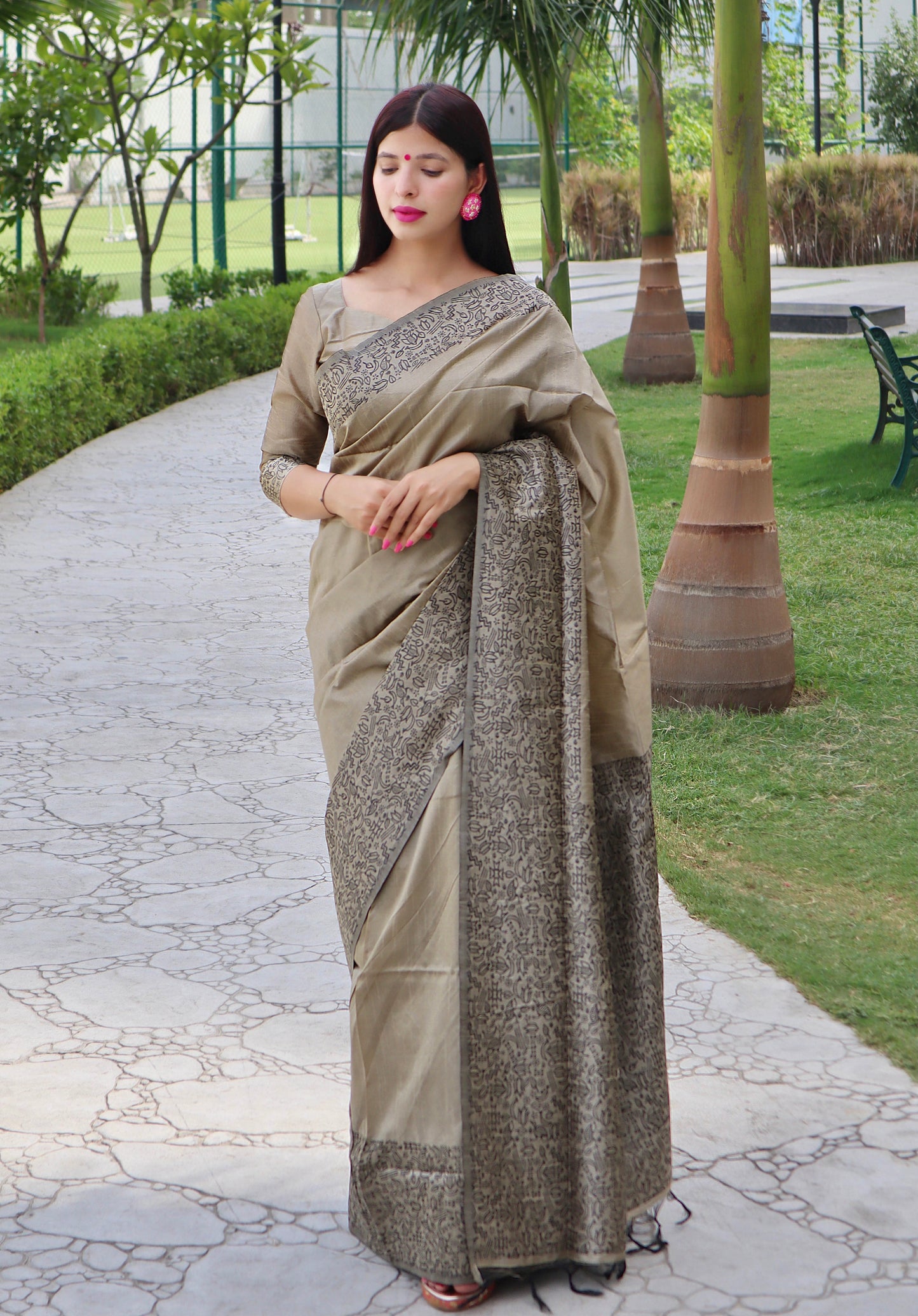 Handloom raw silk saree - CHIKU