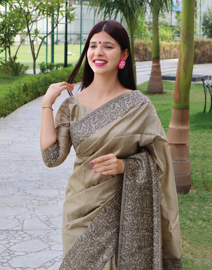 Handloom raw silk saree - CHIKU