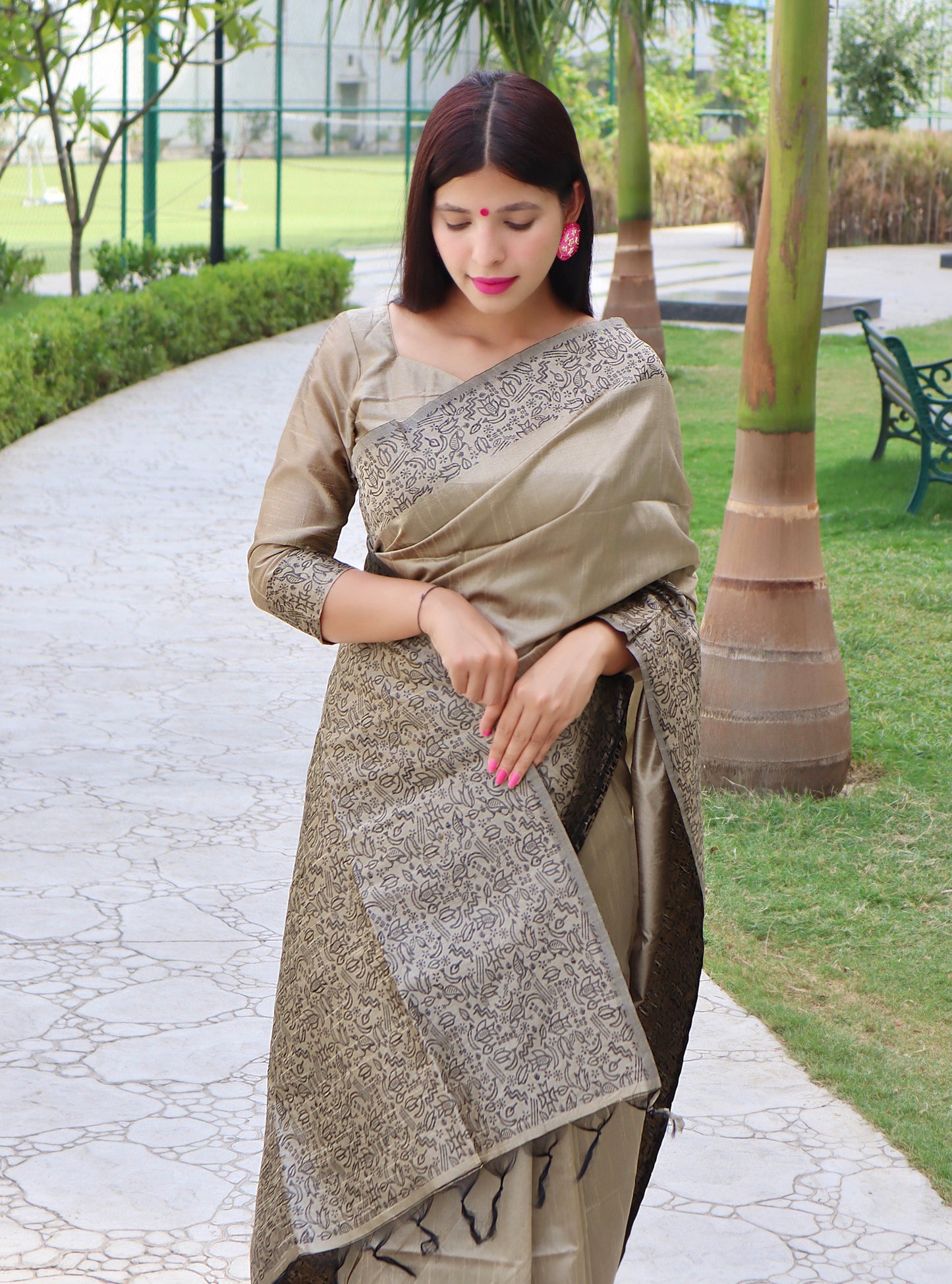 Handloom raw silk saree - CHIKU
