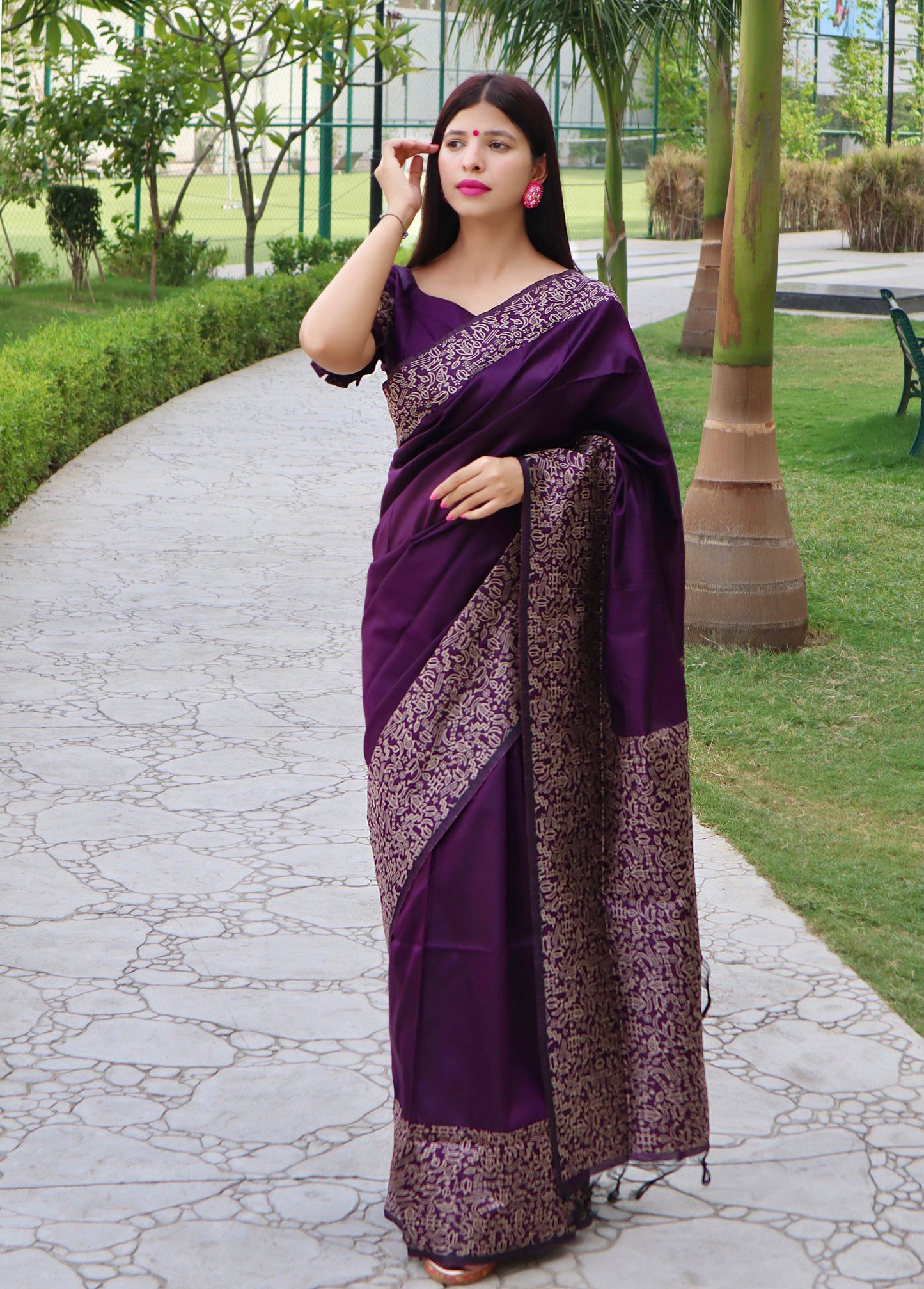 Handloom raw silk saree - WINE