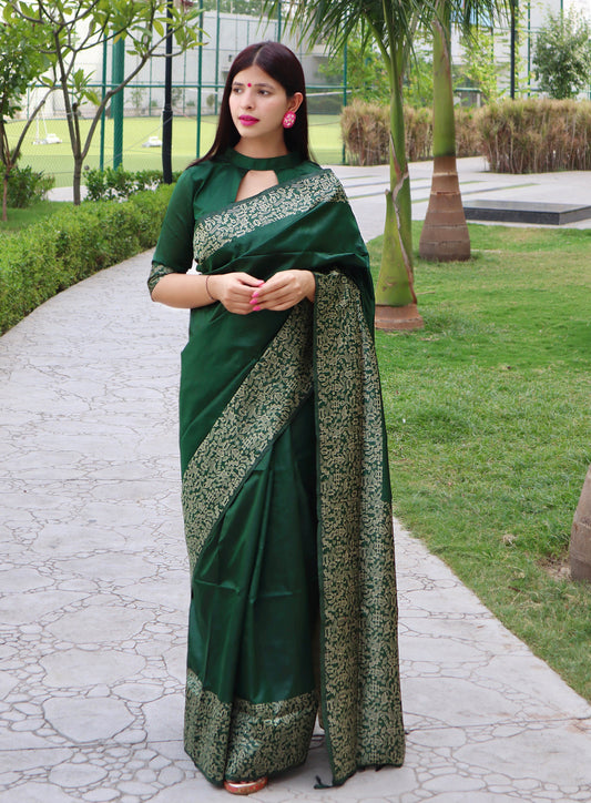 Handloom raw silk saree - GREEN