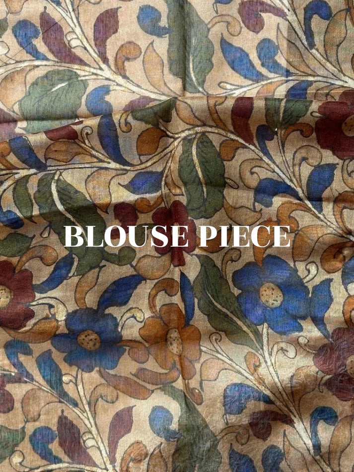 Soft Linen Cotton Kalamkari Saree | Brown Color | Blouse Included