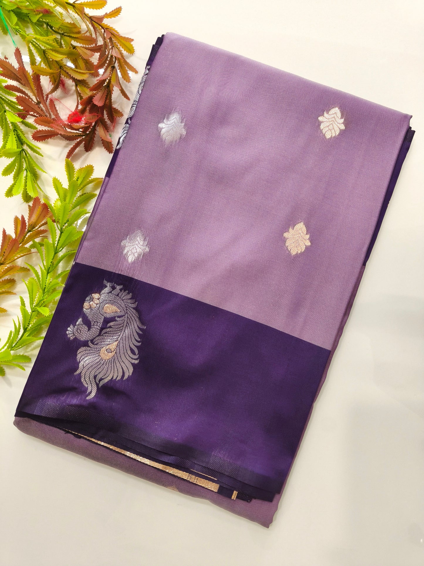 Banarasi Katan Silk Saree With Peacock Weaving  - LAVENDER