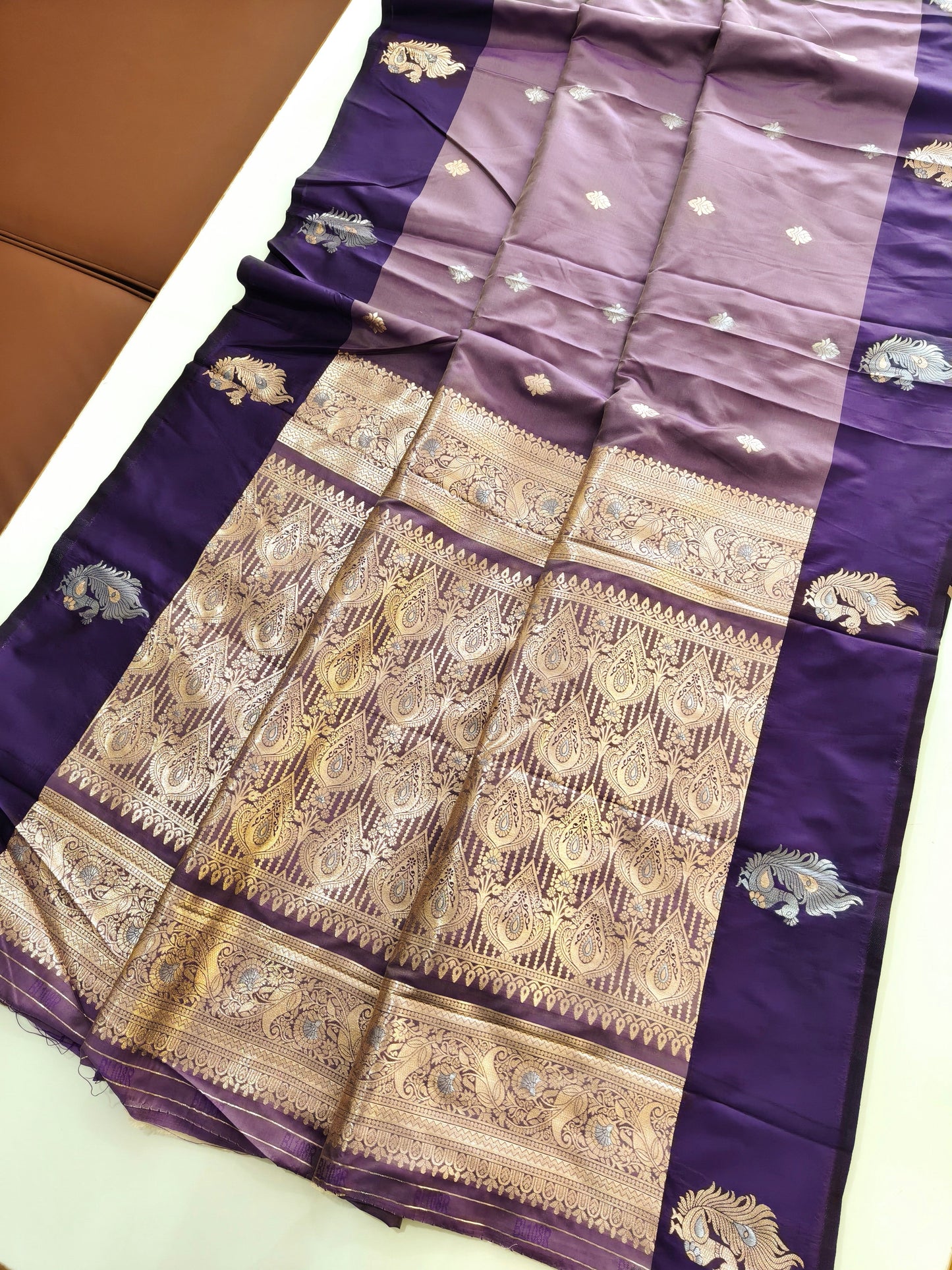 Banarasi Katan Silk Saree With Peacock Weaving  - LAVENDER