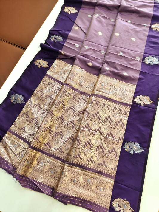 Banarasi Katan Silk Saree With Peacock Weaving  - LAVENDER