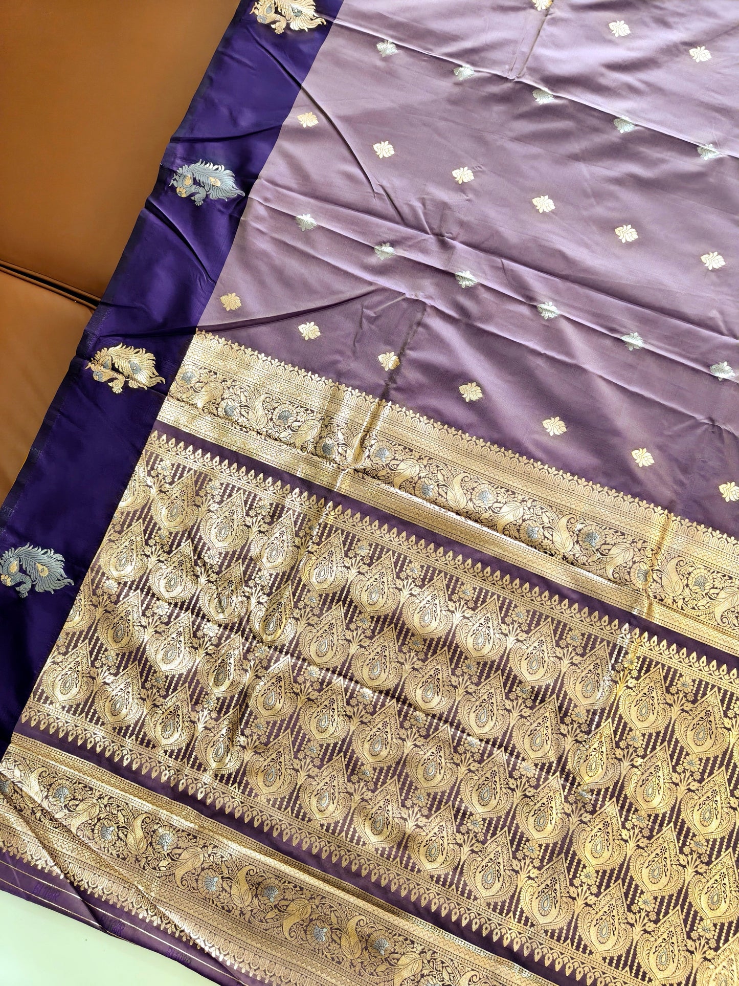 Banarasi Katan Silk Saree With Peacock Weaving  - LAVENDER