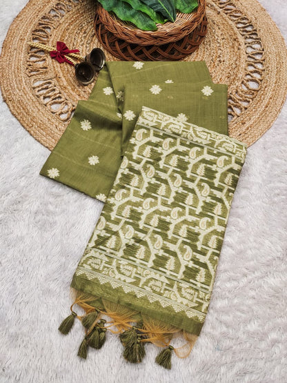 Graceful Chanderi Cotton Saree with Traditional Craft - MAHENDI