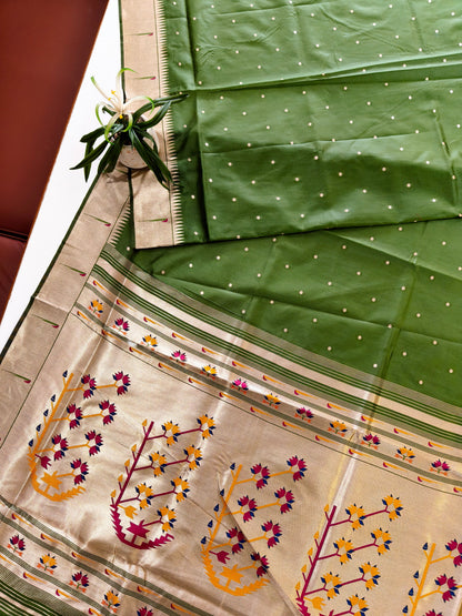 Banarasi Paithani Saree Design with Traditional Kalpavalli Pattern-MAHENDI