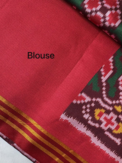 Soft Pure Patola Silk Double Ikat Printed Saree with Zari Stripe Border