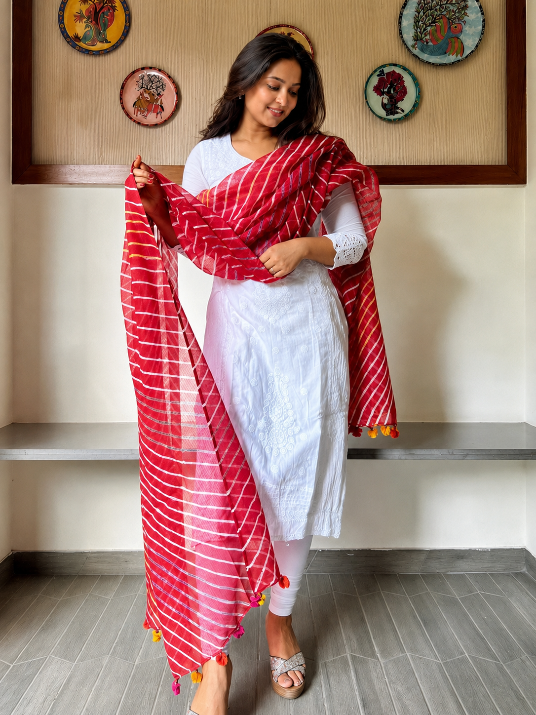 Classic Leheriya Pattern kota Cotton Dupatta-PINK