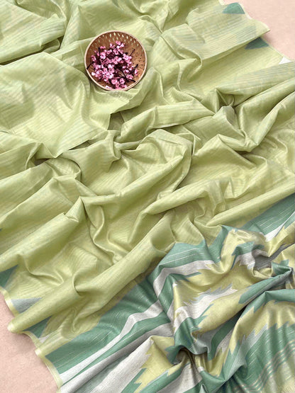 Soft Linen Cotton Elegant Weave Saree-MAHENDI