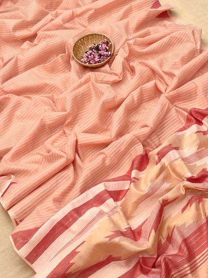 Soft Linen Cotton Elegant Weave Saree-MAHENDI