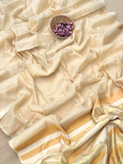 Soft Linen Cotton Elegant Weave Saree-MAHENDI