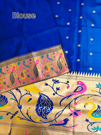 Premium Teal Silk Saree with Peacock & Bird Woven Pallu- NAVY BLUE