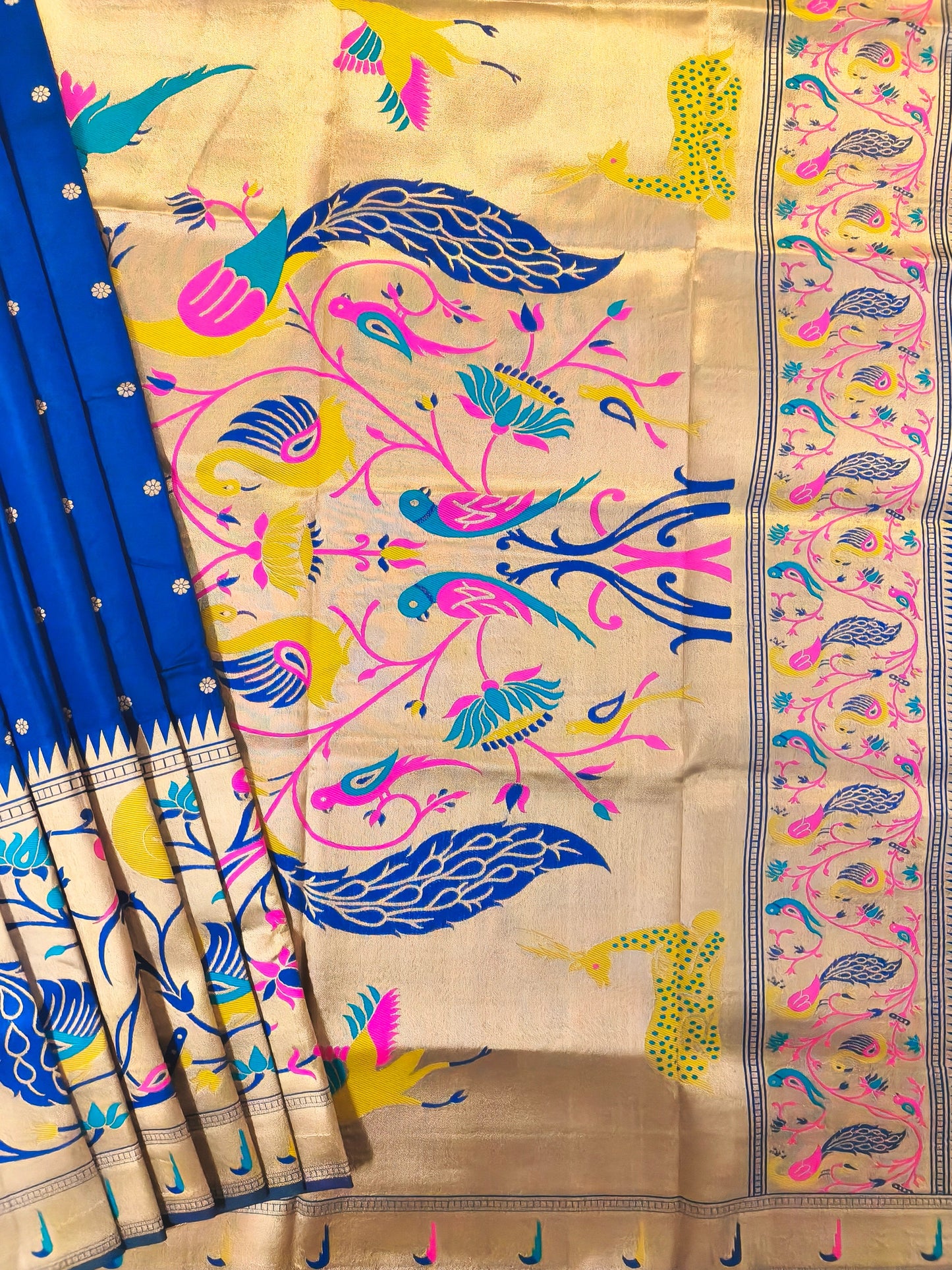 Premium Teal Silk Saree with Peacock & Bird Woven Pallu- NAVY BLUE