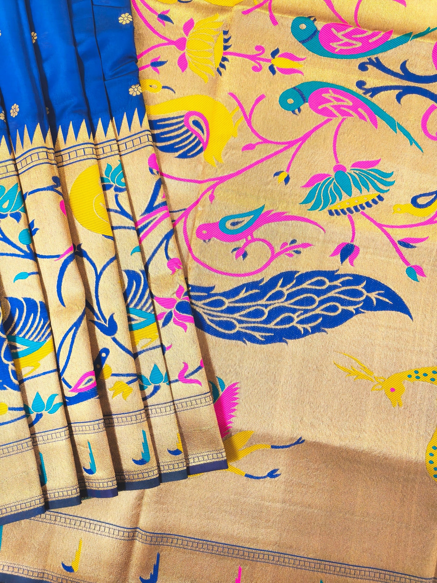 Premium Teal Silk Saree with Peacock & Bird Woven Pallu- NAVY BLUE