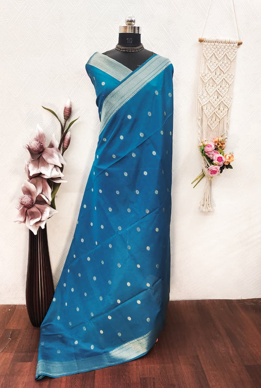 Khadi Raw Silk Saree with Traditional Woven Border & Multicolor Motifs -NAVY BLUE