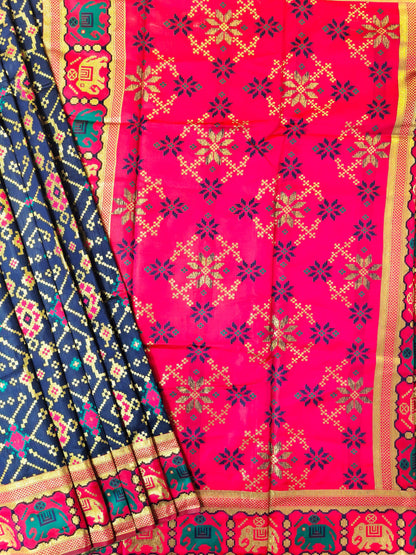 SOFT BANARASI PATOLA SAREE -  NAVY BLUE