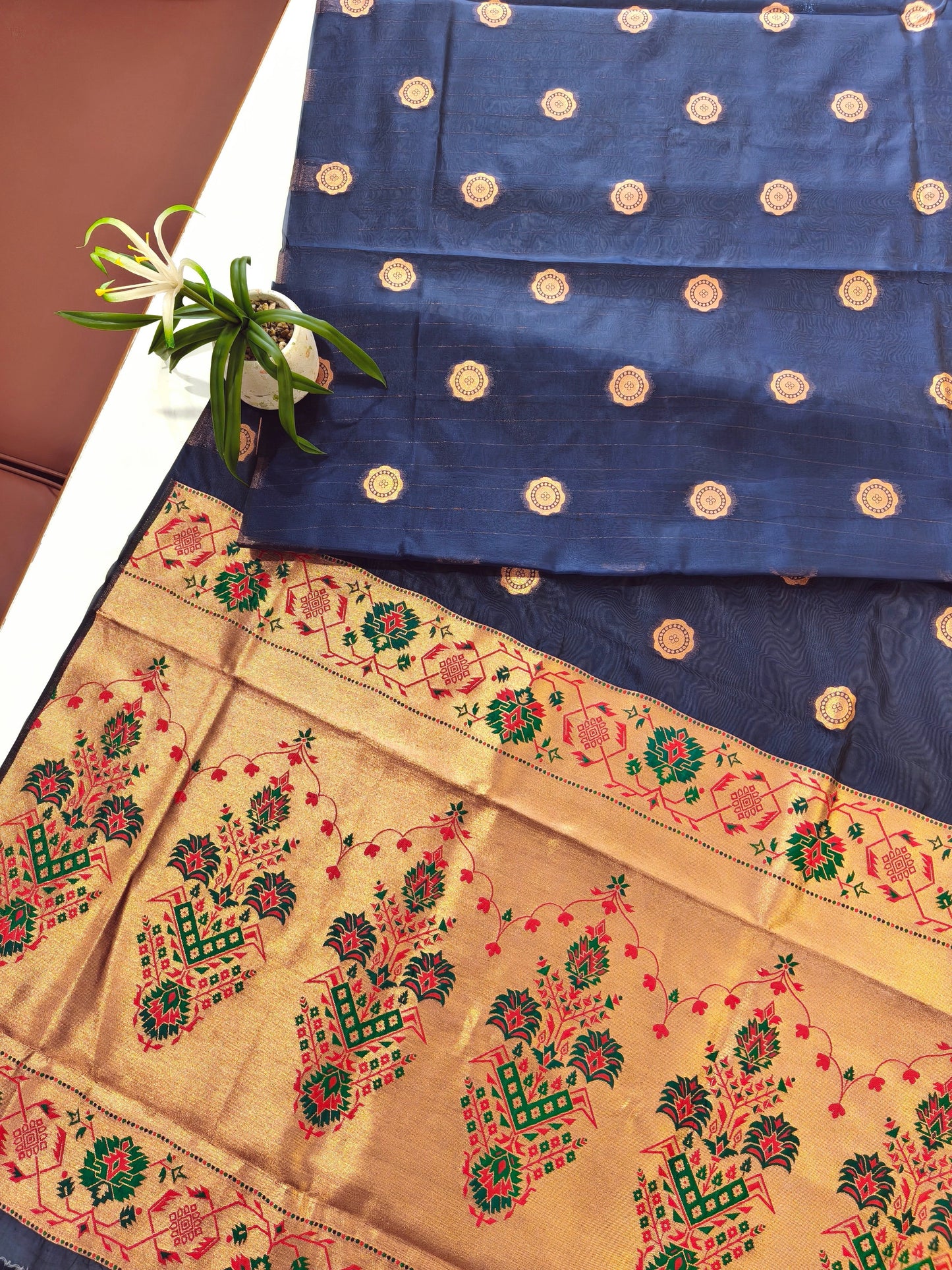 Maharashtrian Paithani Silk Saree - NAVY BLUE