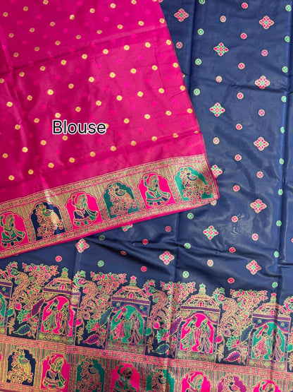 SOFT BANARASI PASHMINA  SAREE -  NAVY BLUE