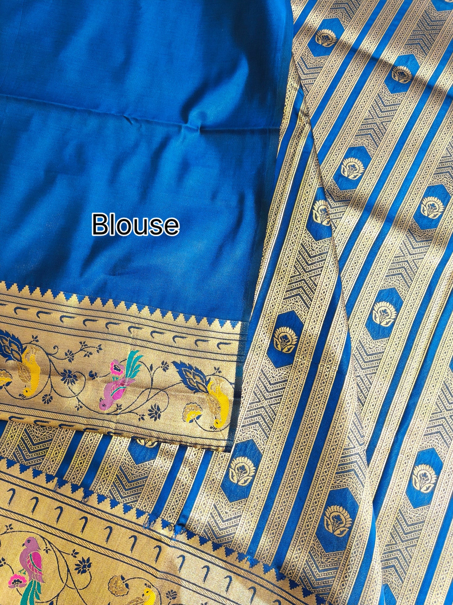 Banarsi Paithani Copper Zari Silk Saree- Navy Blue