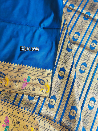 Banarsi Paithani Copper Zari Silk Saree- Navy Blue