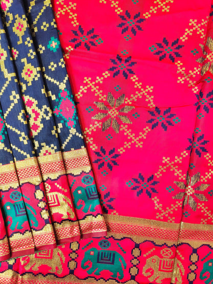 SOFT BANARASI PATOLA SAREE -  NAVY BLUE