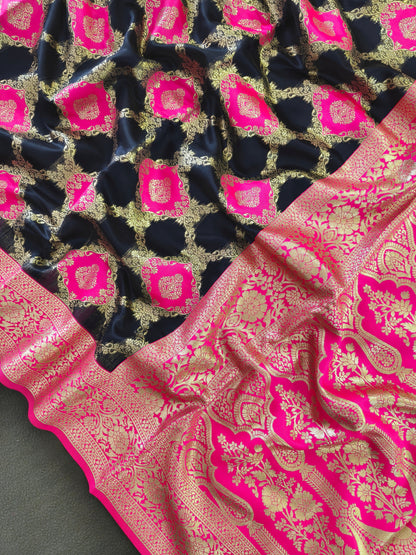 PURE SOFT BANARASI PAITHANI SILK SAREE - NAVY BLUE