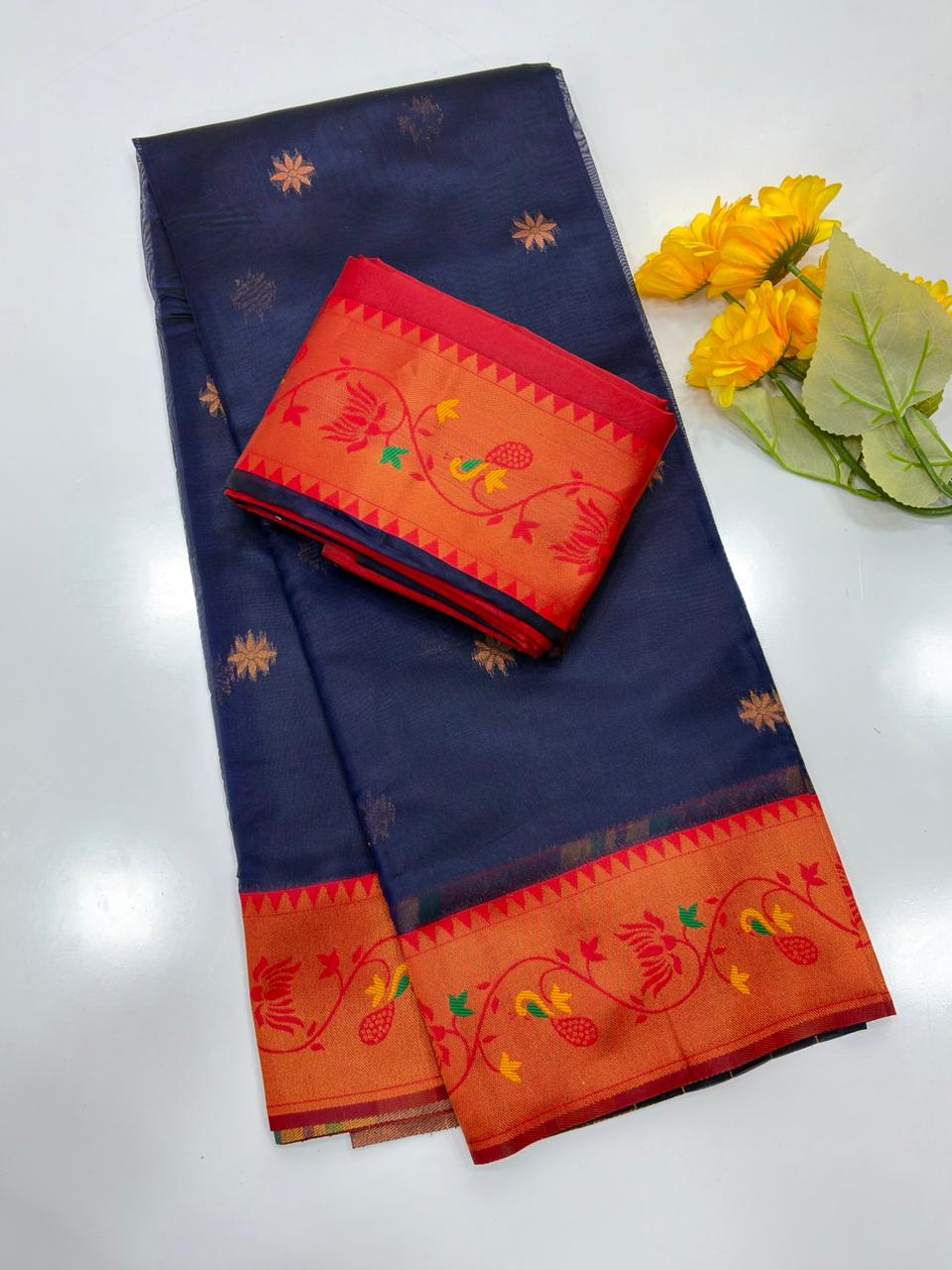Designer Paithani Saree with Rich Zari Pallu-NAVY BLUE