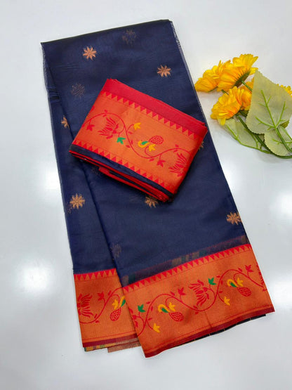 Designer Paithani Saree with Rich Zari Pallu-NAVY BLUE