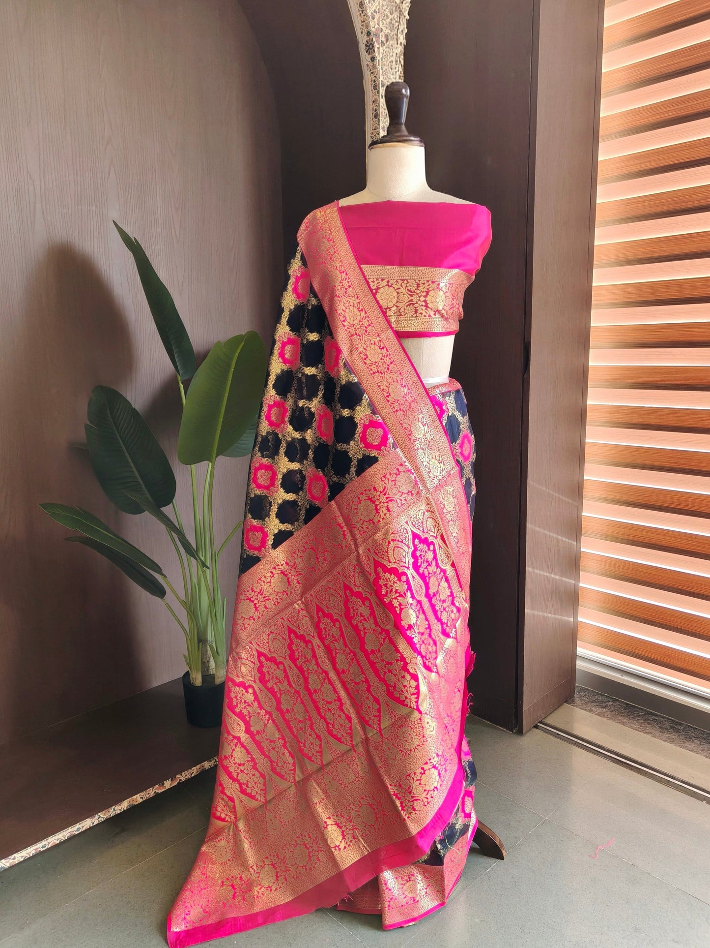 PURE SOFT BANARASI PAITHANI SILK SAREE - NAVY BLUE