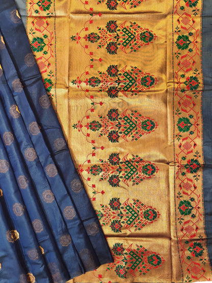 Maharashtrian Paithani Silk Saree - NAVY BLUE