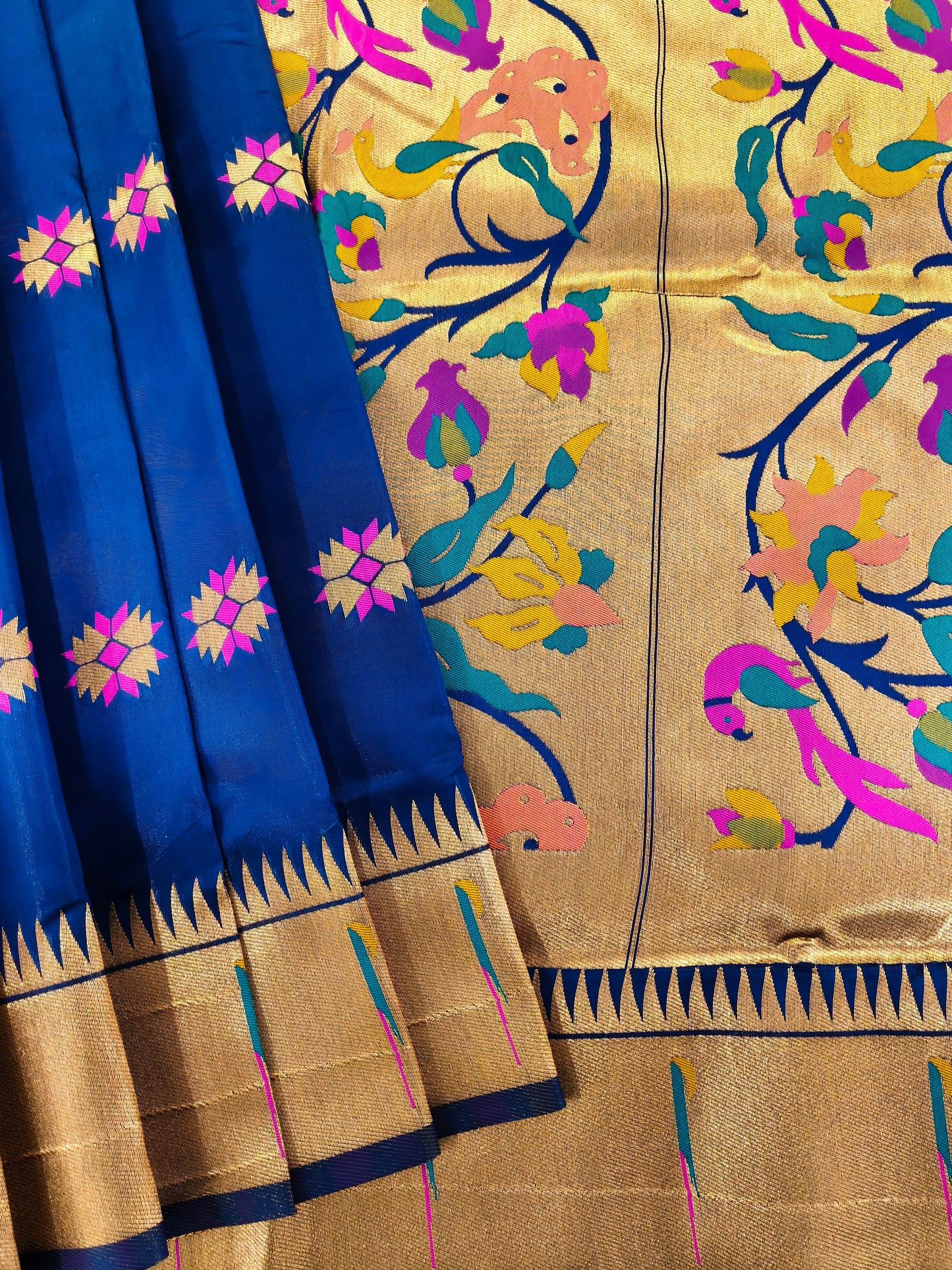 Banarasi Paithani With Bird & Floral Pallu - NAVY BLUE