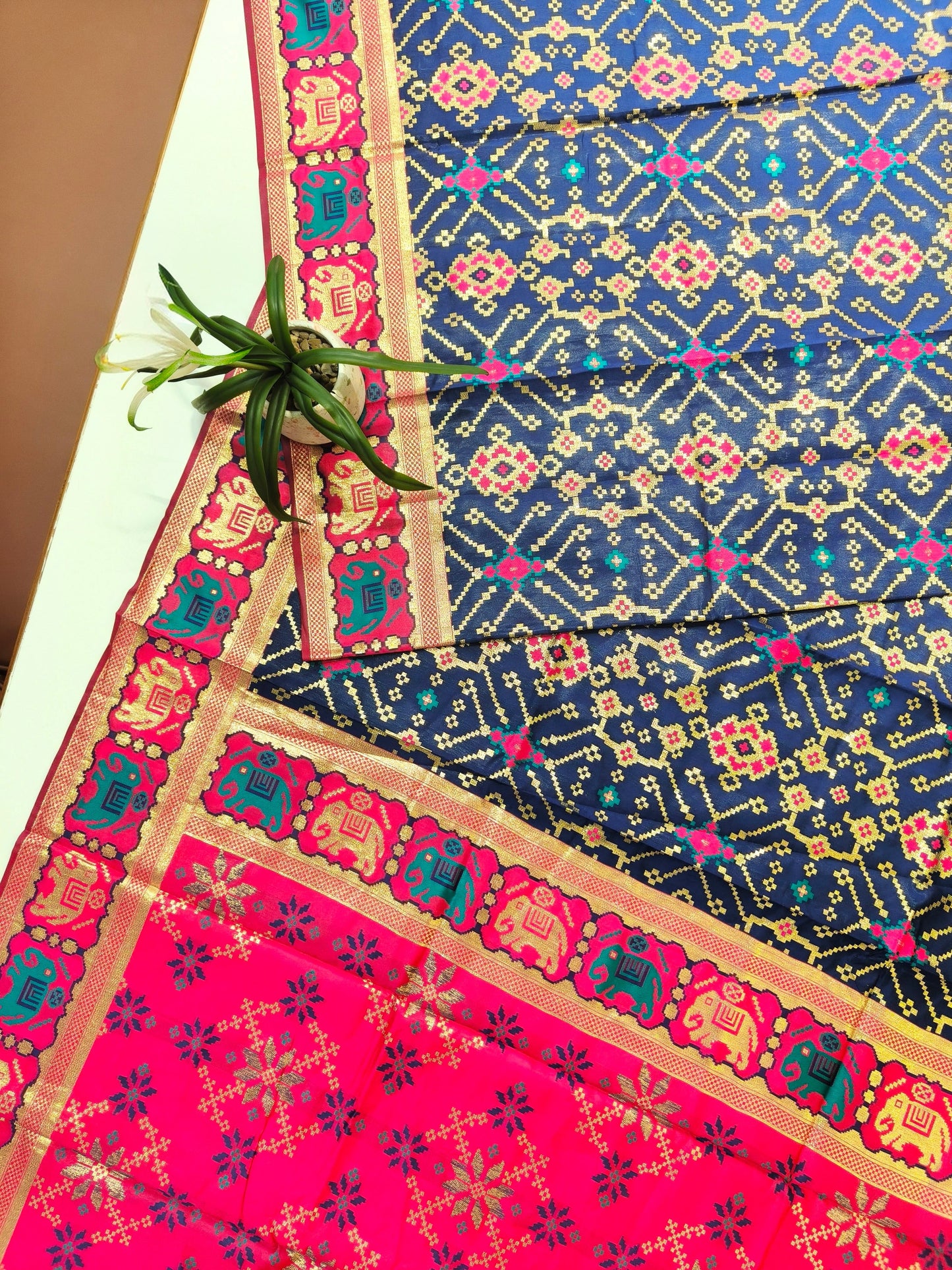 SOFT BANARASI PATOLA SAREE -  NAVY BLUE